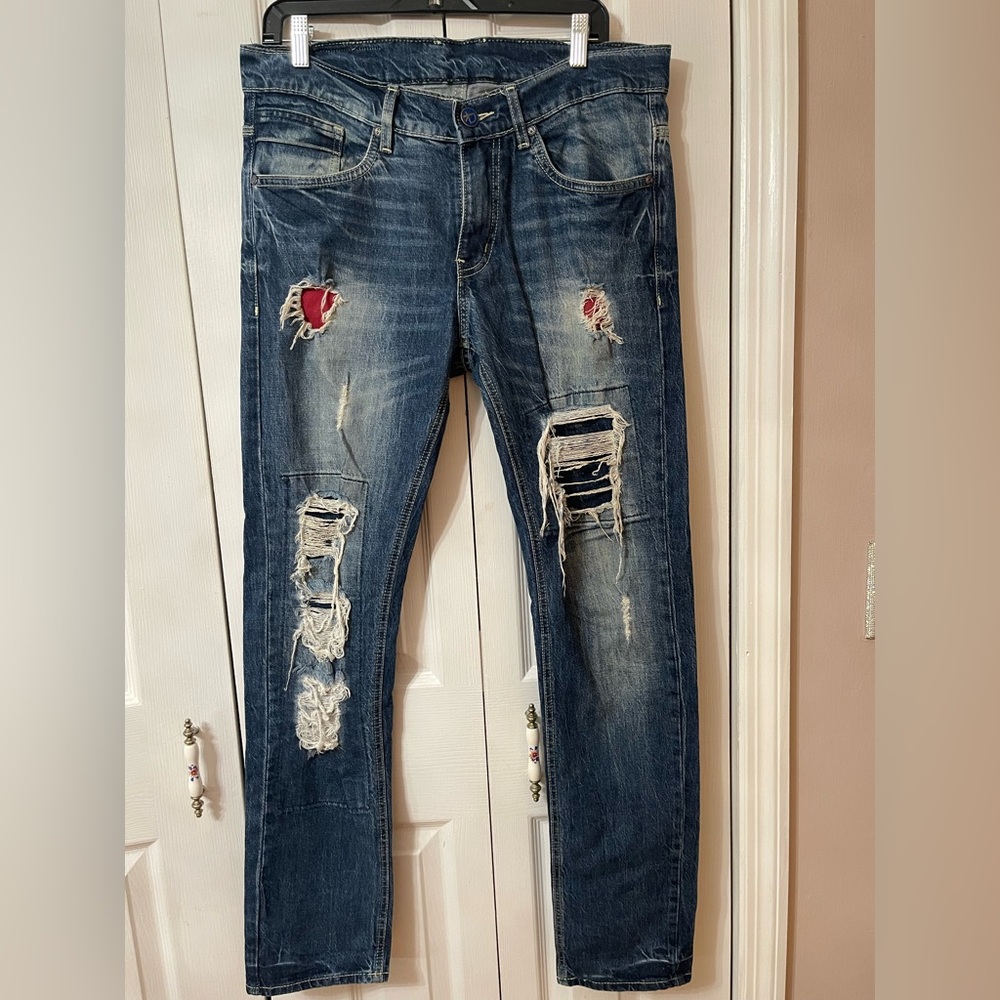 Rema Distressed Straight Leg Men’s Jeans Gently Pre-loved EUC Size 34/30